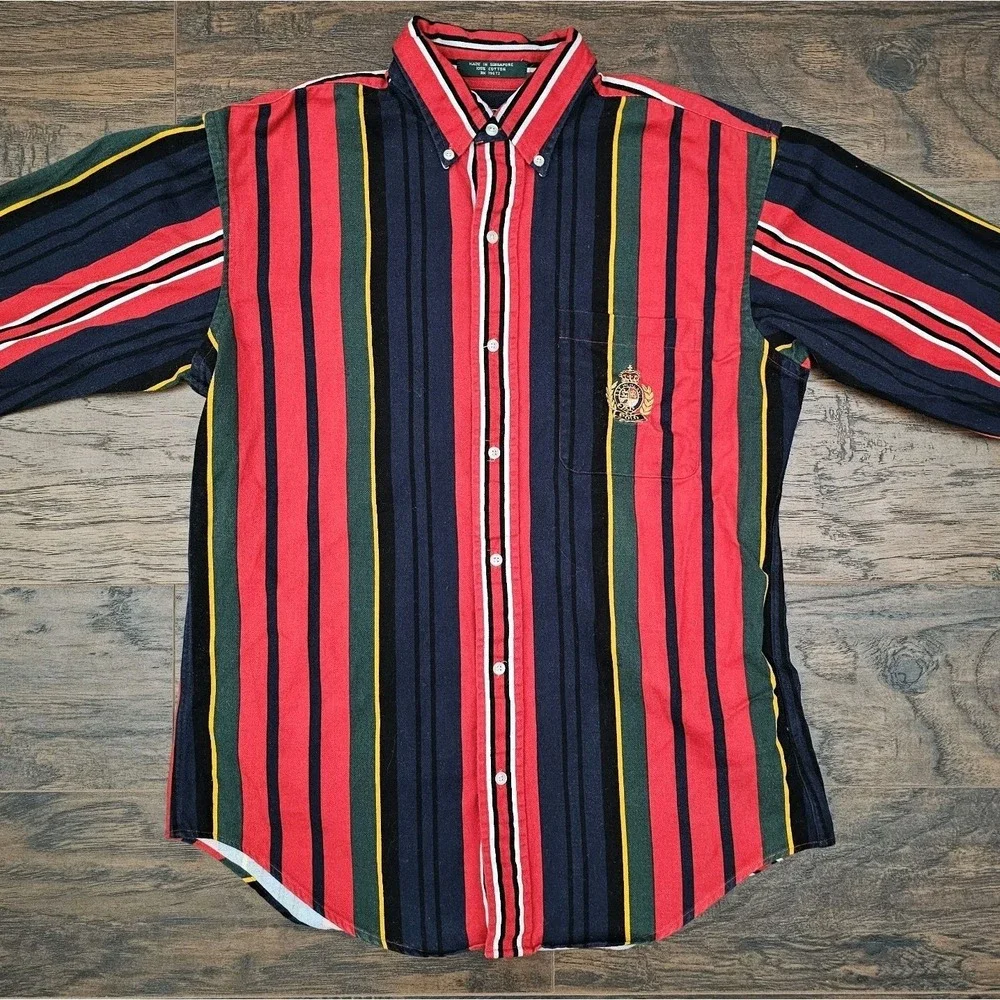 Vintage Polo Ralph Lauren Crest Logo Striped Button Down‎ Shirt Boys Large